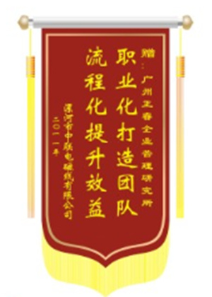 中聯(lián)電磁線總經理贈送正睿咨詢職業(yè)化打造團隊，流程化提升效益錦旗
